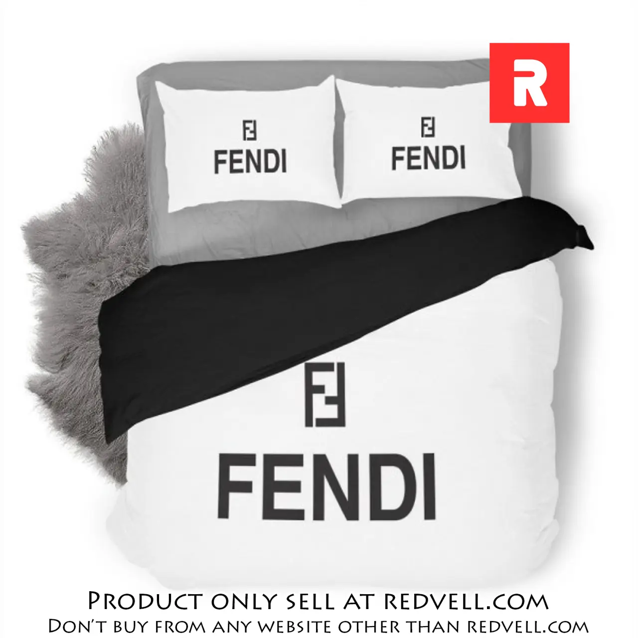 Fendi white luxury logo fashion brand premium bedding set home decor rv3840102